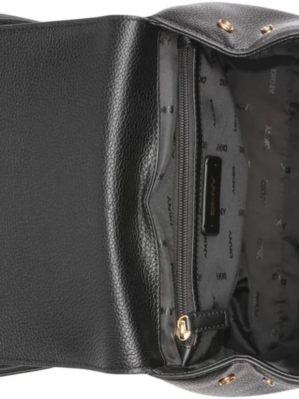 DKNY Robin Small Backpack Black Pebbled Faux Leather Gold Logo NWT Dust Bag - Picture 7 of 12
